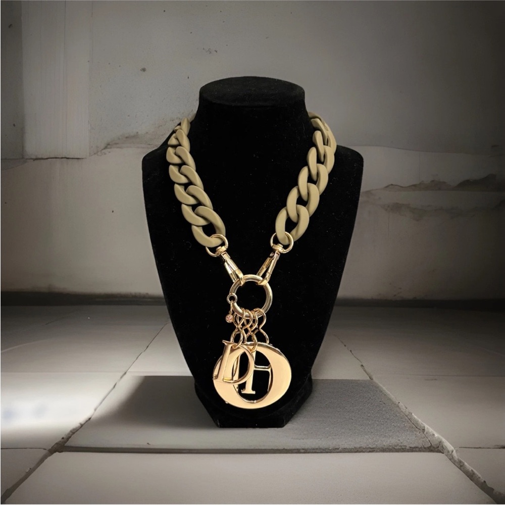 NEW Christian Dior Novelty Gold Letter Charms Unbranded Gray Matte Chain